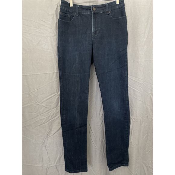 Chico's 1 M/8 Reg Womens Platinum Ultimate StraightLeg Jeans Dark Stretch Casual - Picture 1 of 8